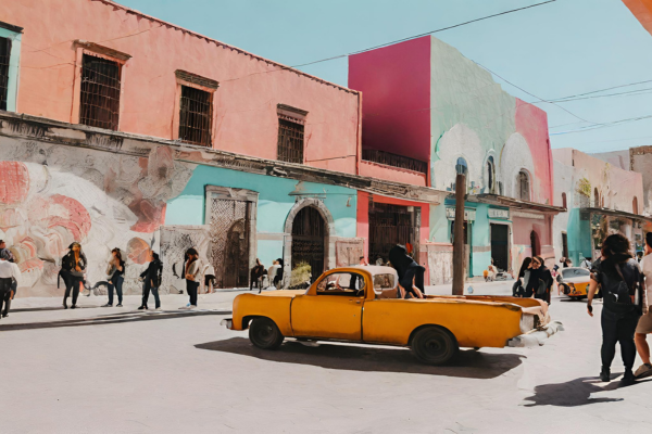 People exploring the eclectic mix of old and new in Juarez, Mexico City